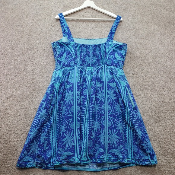 Rachel Zoe Blue Tropical Bird Print Linen Blend Dress Size 14 Babydoll Boho - Picture 3 of 11